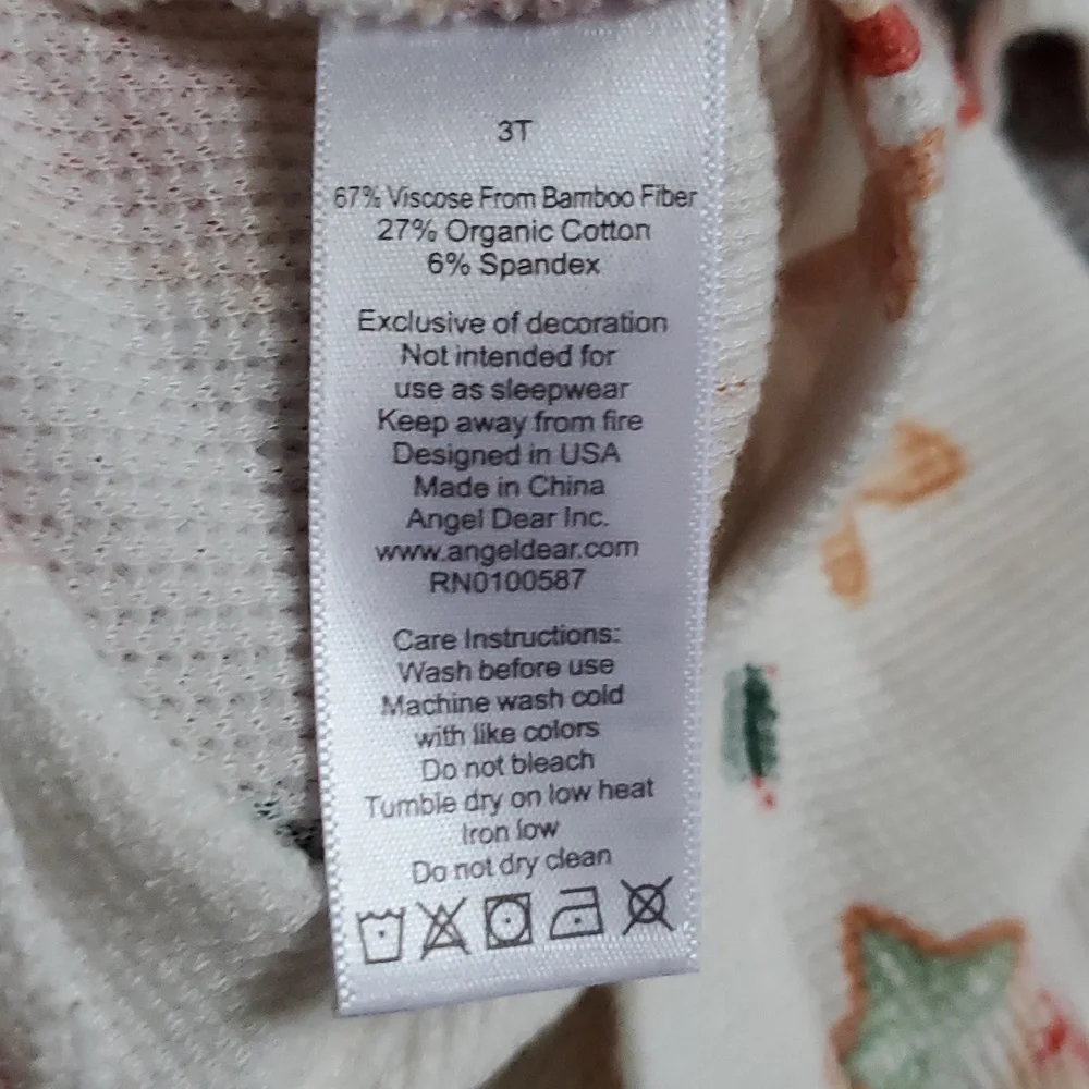 Angel Dear Kids Unisex Waffle Knit Christmas Cookie Long Johns Pajamas Sz3T
